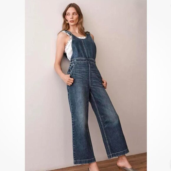 Rebecca Taylor La Vie Blue Denim Wide Leg‎ Overalls Jumpsuit Size Small - Picture 7 of 8